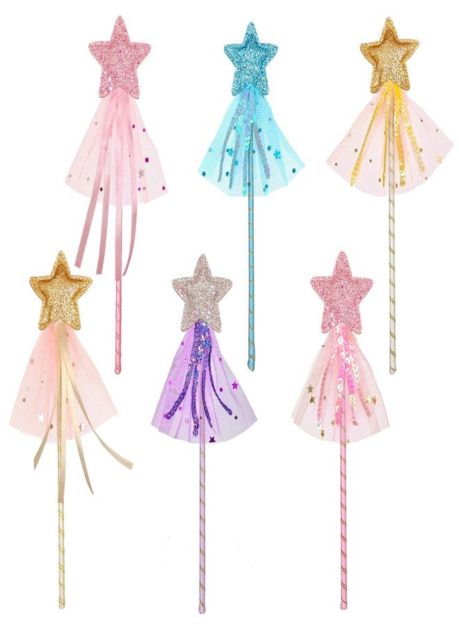PPXMEEUDC 6 PCS Glitter Princess Wand Kit Fairy Star Magic Dress-up Wand for Girl's Costume Role Play Show Cosplay Birthday Party Favor - Image 2